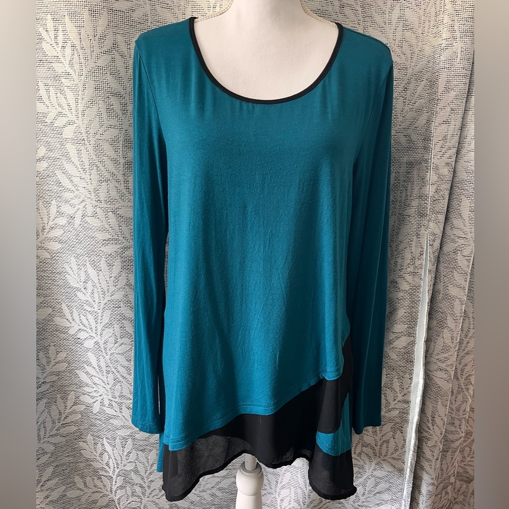 🩷 3/$15 Laksmi Teal and Black Women's Long Sleeve Tunic Top Sz L
